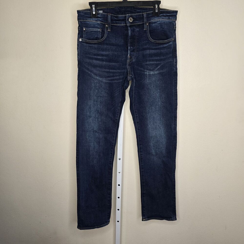 G-STAR Raw Men's 3301 Straight Denim Jeans Med Wash 31x32 (33x31.5) Button Fly